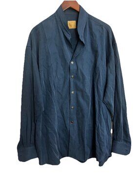 Vintage Stubbs Blue Shirt Mens XL Western Buffalo Nickel Button Mock Neck USA 90